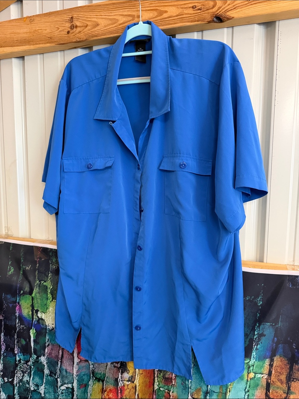 Maggie Barnes Short-Sleeve Button Front Shirt Jacket - Bright Blue